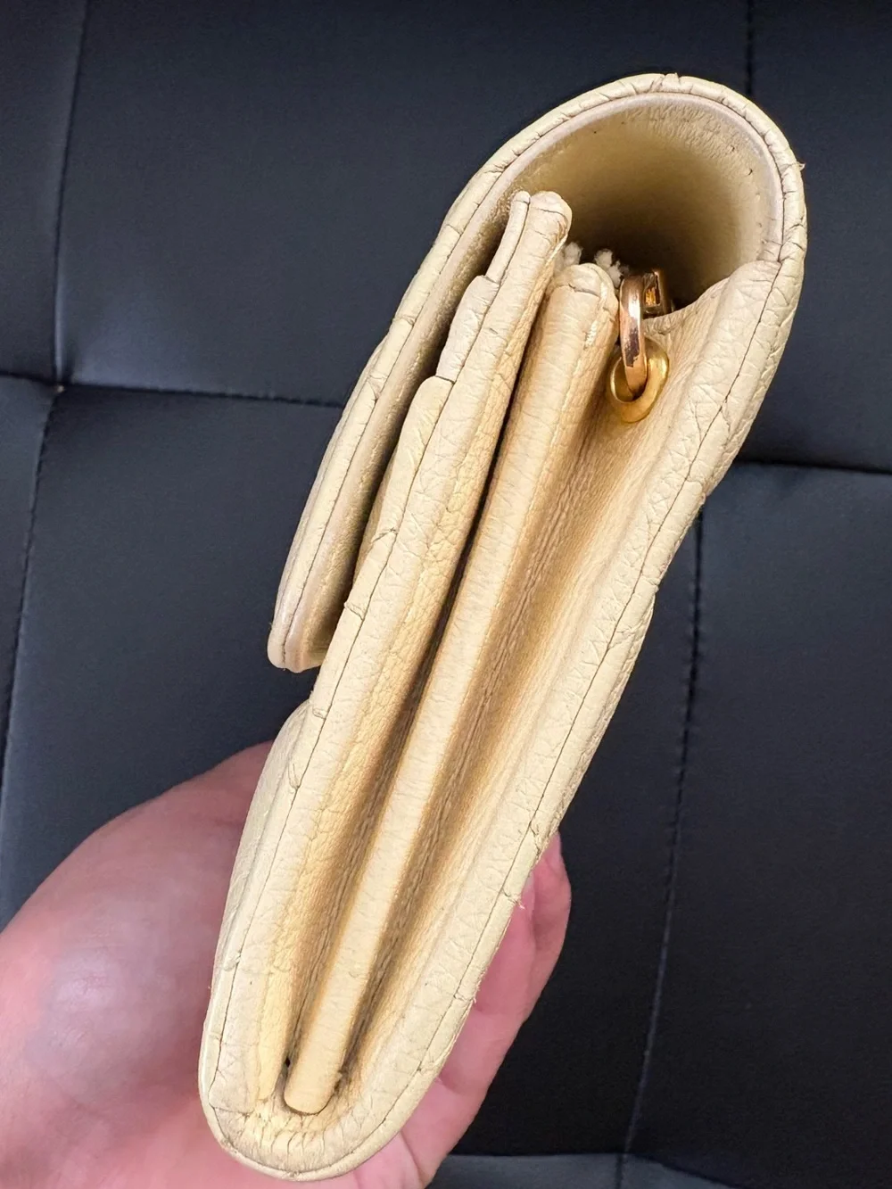 Christian Dior Cannage leather long wallet on chain in pale yellow - Picture 9 of 9